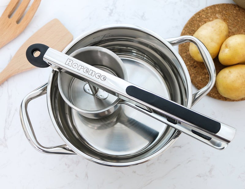 Rorence Stainless Steel Potato Ricer with 3 Interchangeable Discs & Inner Cup & Silicone Grip Handles - Black - Image 3